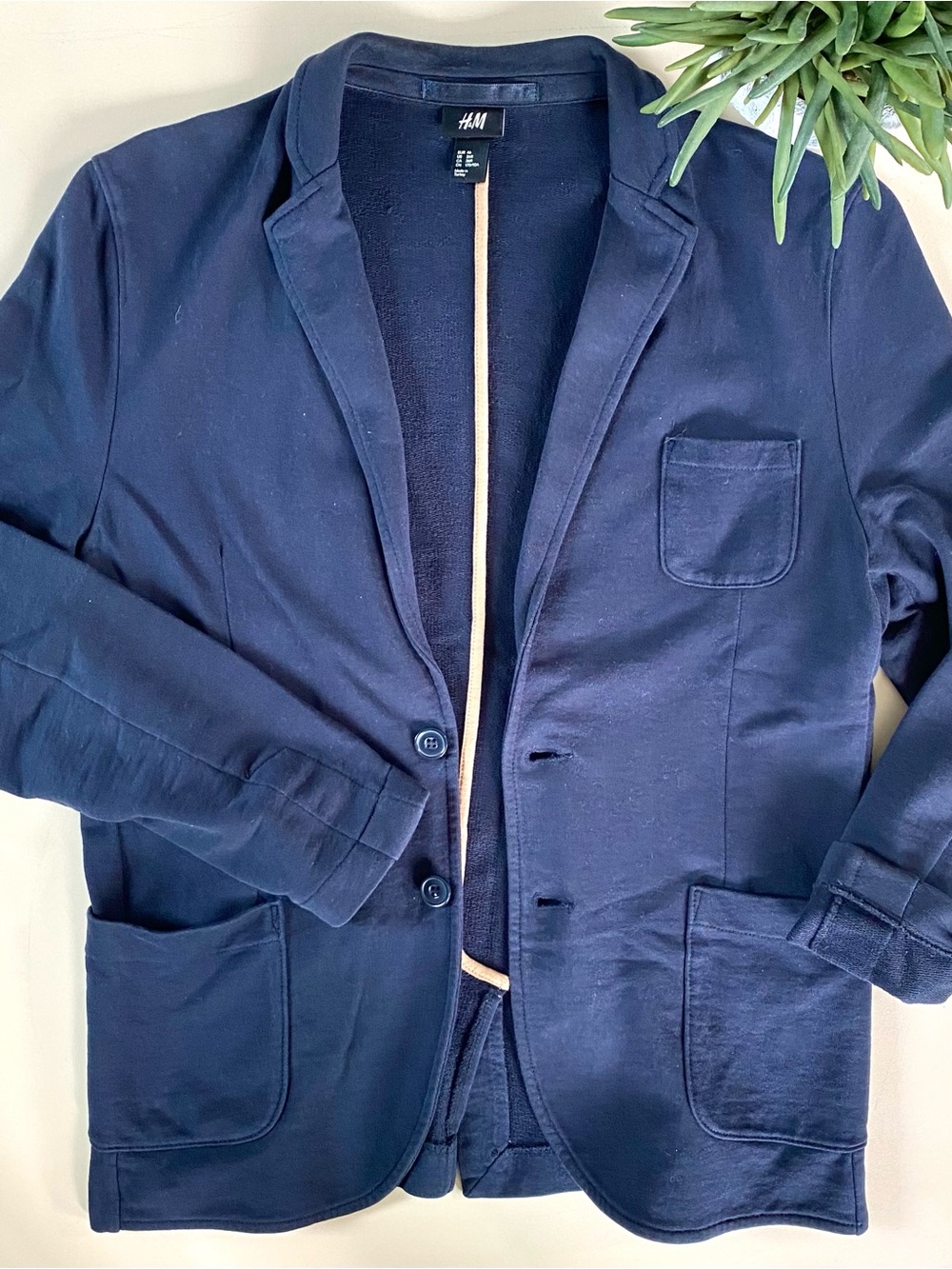 H&M - Navy Blue Cotton Sweater Blazer Sport Coat